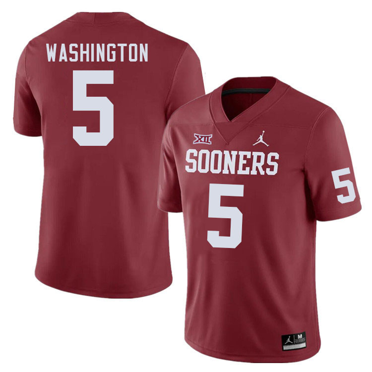 Men #5 Woodi Washington Oklahoma Sooners College Football Jerseys Stitched-Crimson